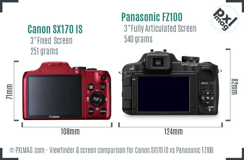 Canon SX170 IS vs Panasonic FZ100 Screen and Viewfinder comparison