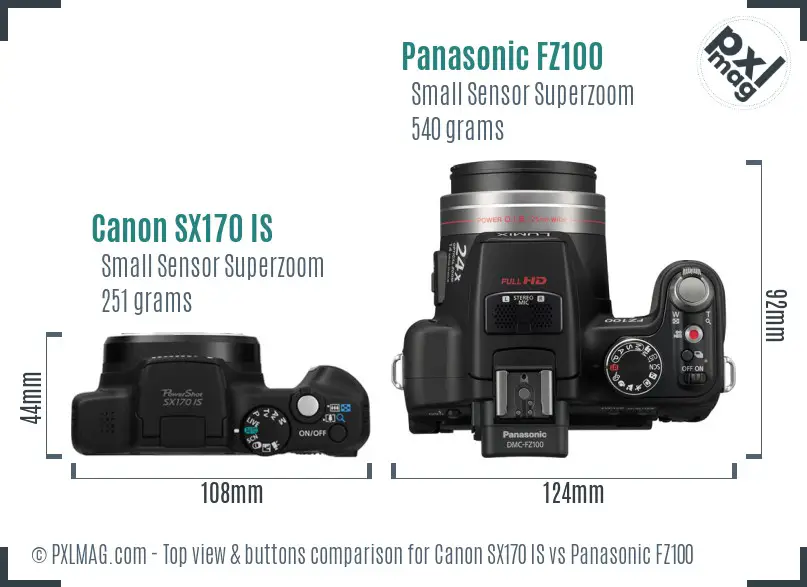 Canon SX170 IS vs Panasonic FZ100 top view buttons comparison