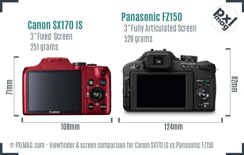 Canon SX170 IS vs Panasonic FZ150 Screen and Viewfinder comparison