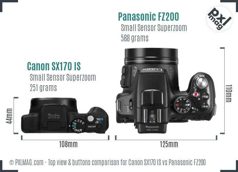 Canon SX170 IS vs Panasonic FZ200 top view buttons comparison