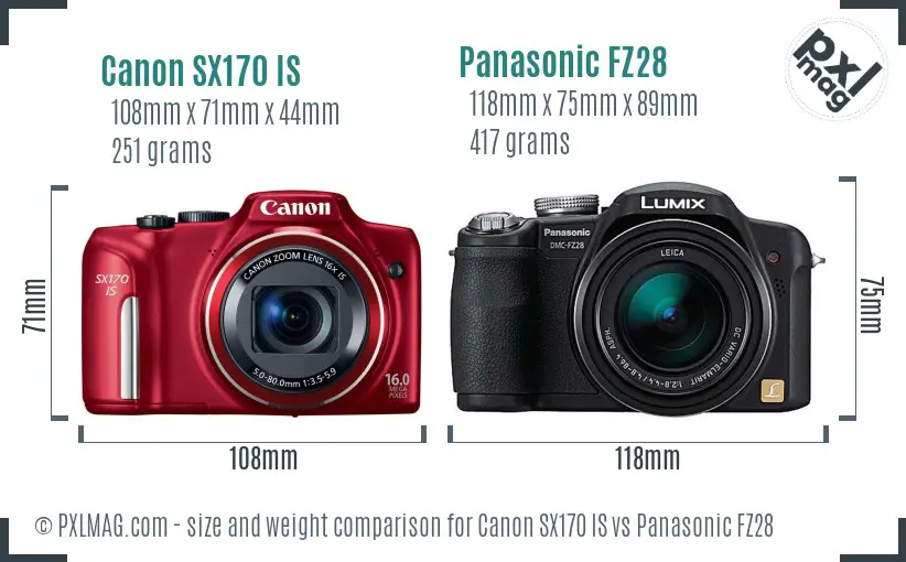 Canon SX170 IS vs Panasonic FZ28 size comparison