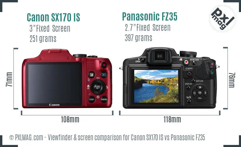 Canon SX170 IS vs Panasonic FZ35 Screen and Viewfinder comparison