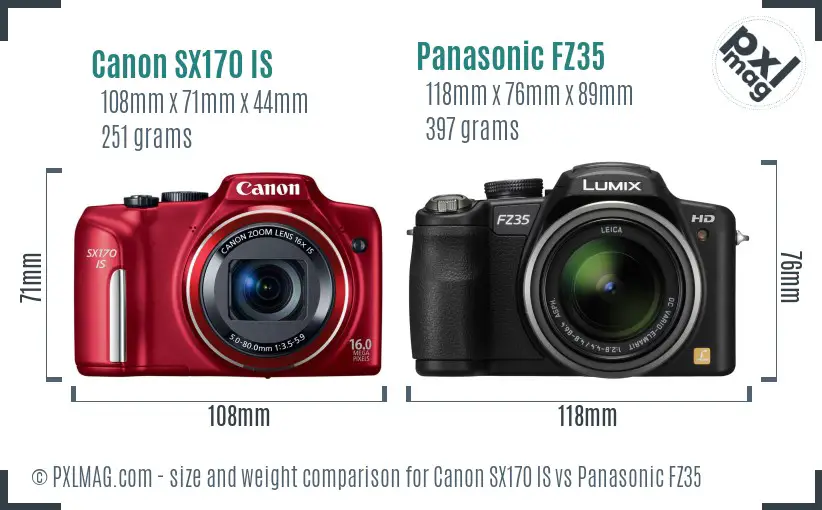 Canon SX170 IS vs Panasonic FZ35 size comparison