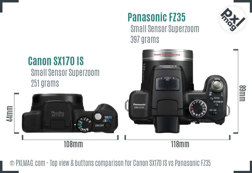 Canon SX170 IS vs Panasonic FZ35 top view buttons comparison