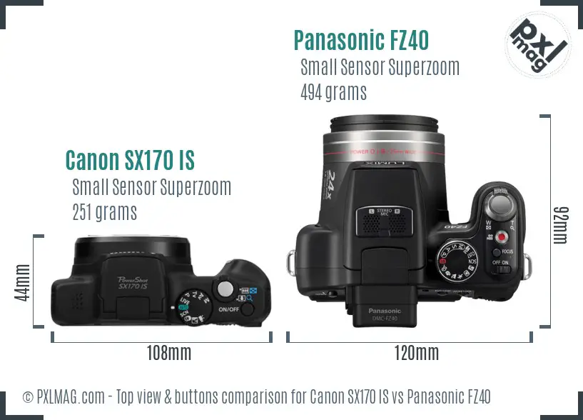 Canon SX170 IS vs Panasonic FZ40 top view buttons comparison Canon SX170 IS vs Panasonic FZ40 top view buttons comparison