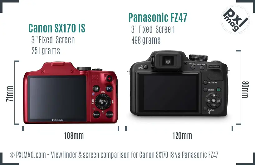 Canon SX170 IS vs Panasonic FZ47 Screen and Viewfinder comparison