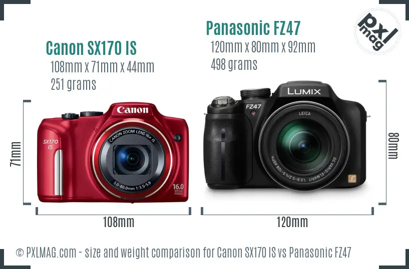 Canon SX170 IS vs Panasonic FZ47 size comparison