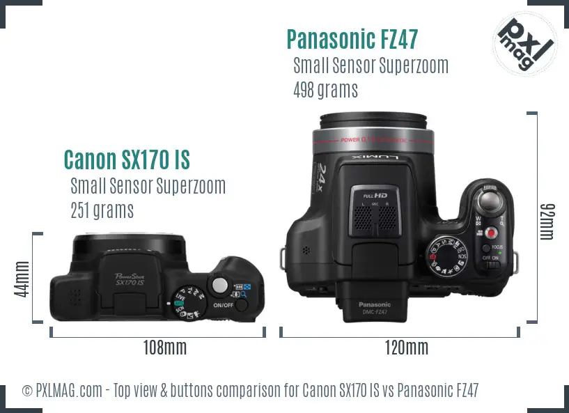 Canon SX170 IS vs Panasonic FZ47 top view buttons comparison