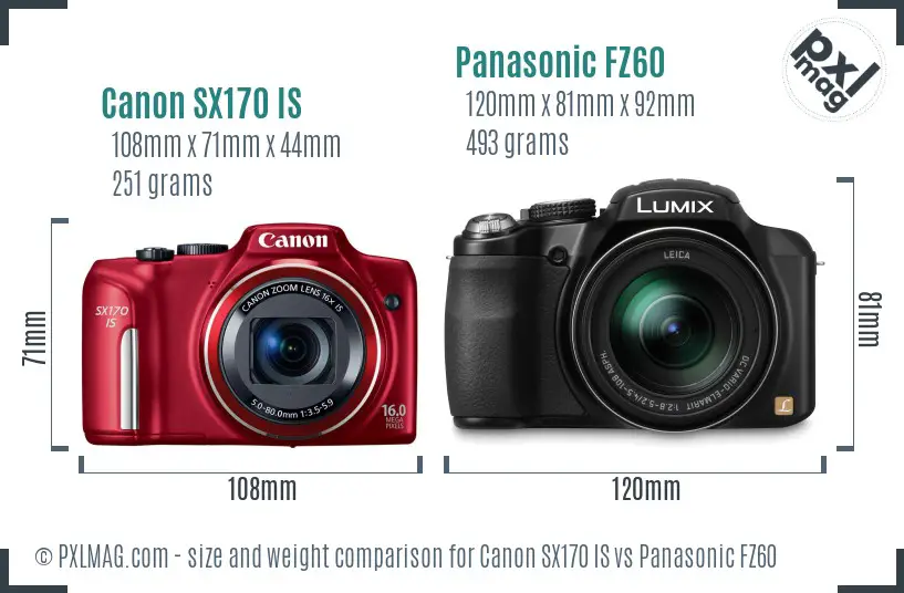 Canon SX170 IS vs Panasonic FZ60 size comparison Canon SX170 IS vs Panasonic FZ60 size comparison