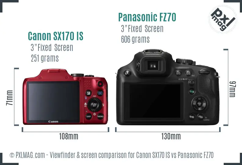 Canon SX170 IS vs Panasonic FZ70 Screen and Viewfinder comparison