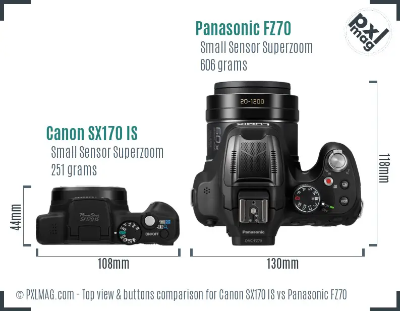 Canon SX170 IS vs Panasonic FZ70 top view buttons comparison