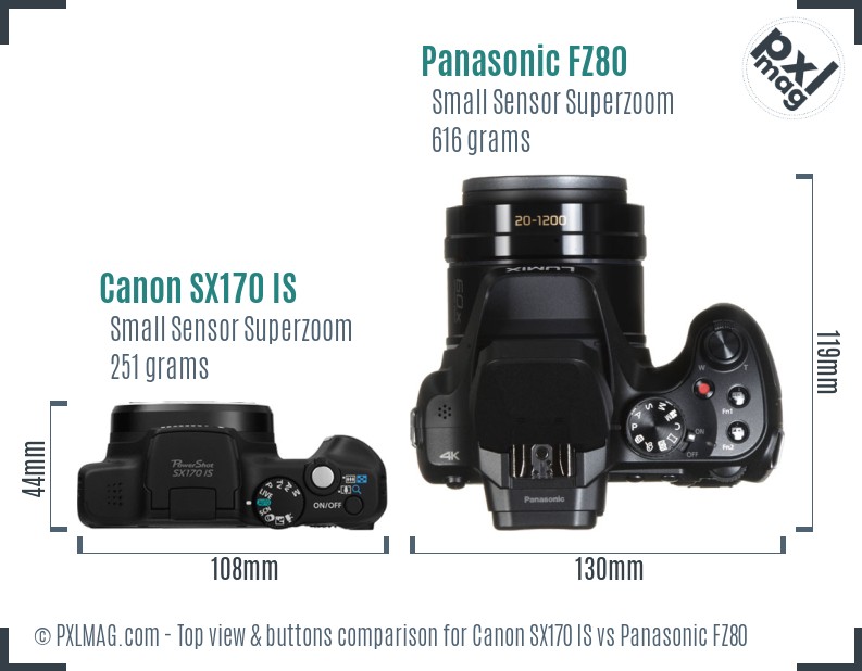 Canon SX170 IS vs Panasonic FZ80 top view buttons comparison