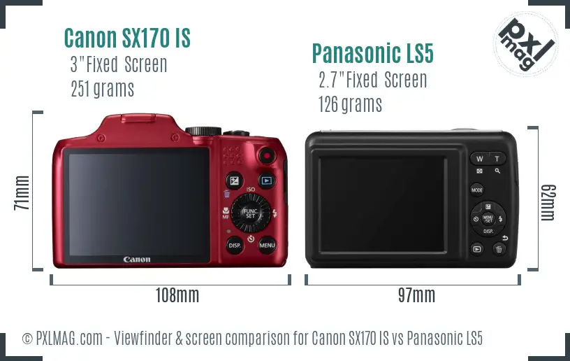 Canon SX170 IS vs Panasonic LS5 Screen and Viewfinder comparison