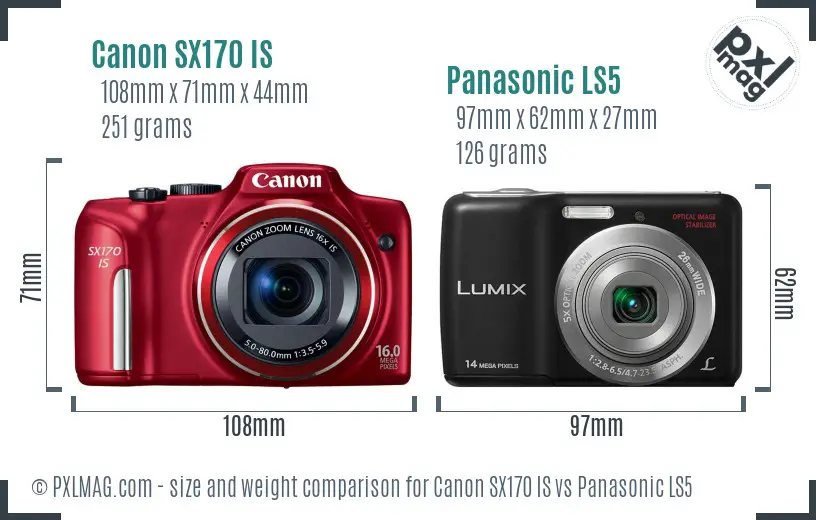 Canon SX170 IS vs Panasonic LS5 size comparison