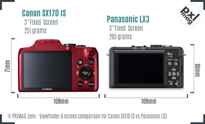 Canon SX170 IS vs Panasonic LX3 Screen and Viewfinder comparison