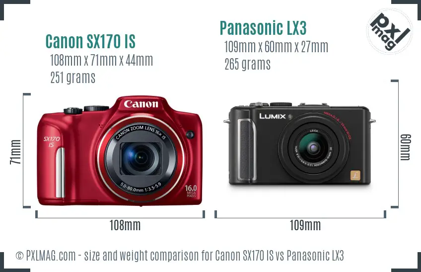 Canon SX170 IS vs Panasonic LX3 size comparison