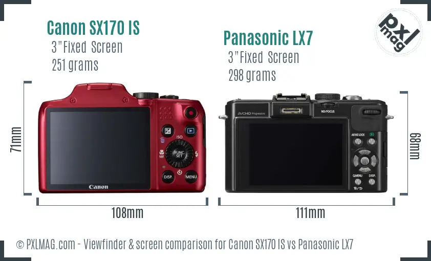 Canon SX170 IS vs Panasonic LX7 Screen and Viewfinder comparison