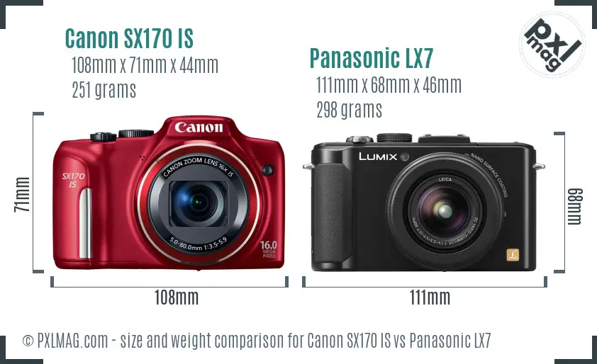 Canon SX170 IS vs Panasonic LX7 size comparison