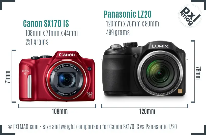 Canon SX170 IS vs Panasonic LZ20 size comparison