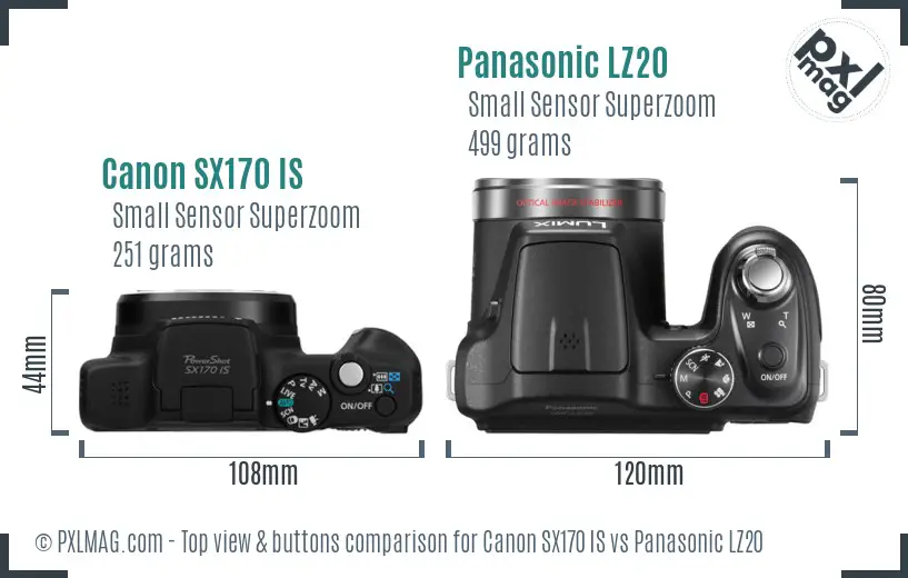 Canon SX170 IS vs Panasonic LZ20 top view buttons comparison