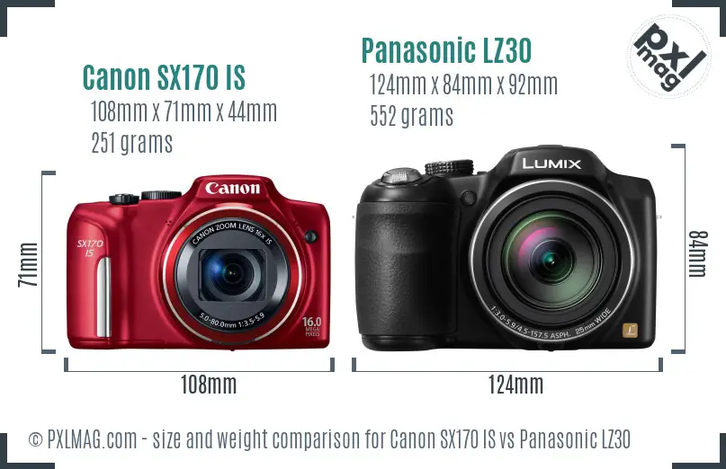 Canon SX170 IS vs Panasonic LZ30 size comparison