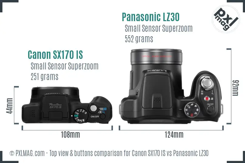 Canon SX170 IS vs Panasonic LZ30 top view buttons comparison