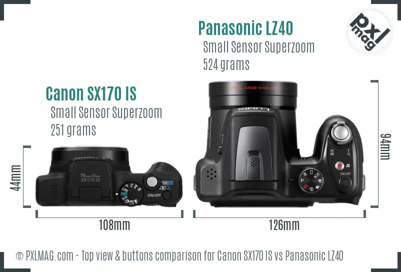 Canon SX170 IS vs Panasonic LZ40 top view buttons comparison