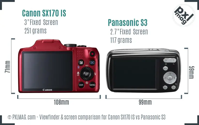 Canon SX170 IS vs Panasonic S3 Screen and Viewfinder comparison