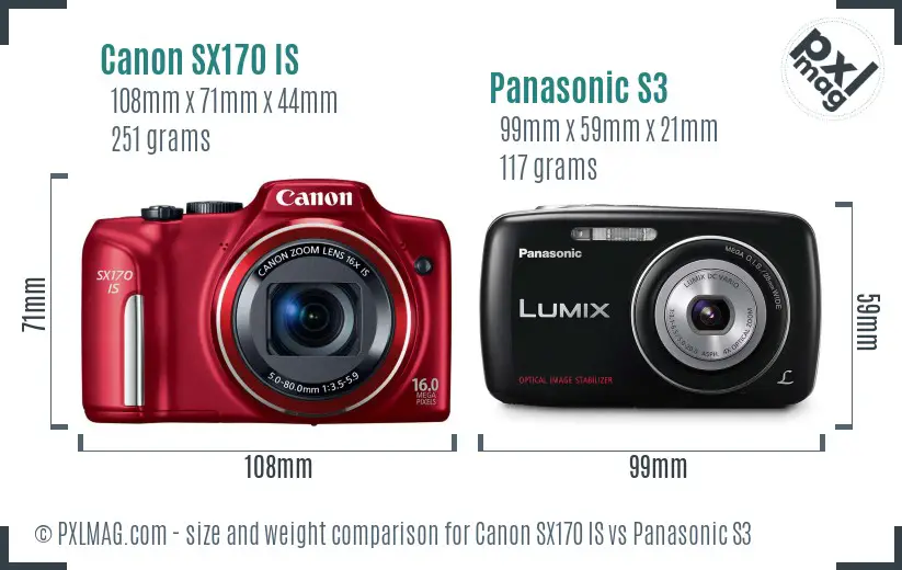 Canon SX170 IS vs Panasonic S3 size comparison