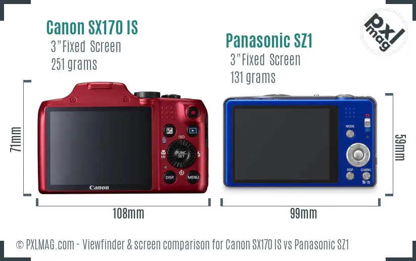 Canon SX170 IS vs Panasonic SZ1 Screen and Viewfinder comparison