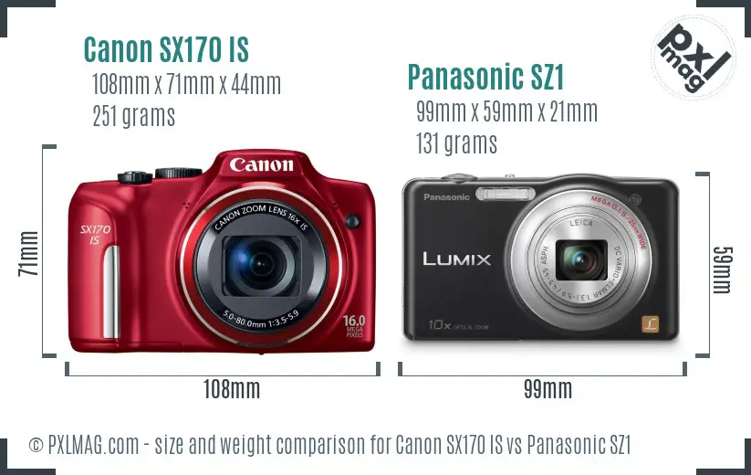 Canon SX170 IS vs Panasonic SZ1 size comparison