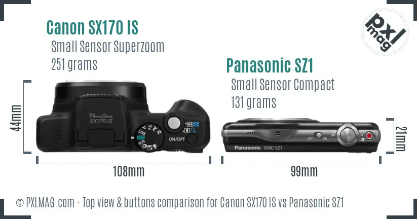 Canon SX170 IS vs Panasonic SZ1 top view buttons comparison