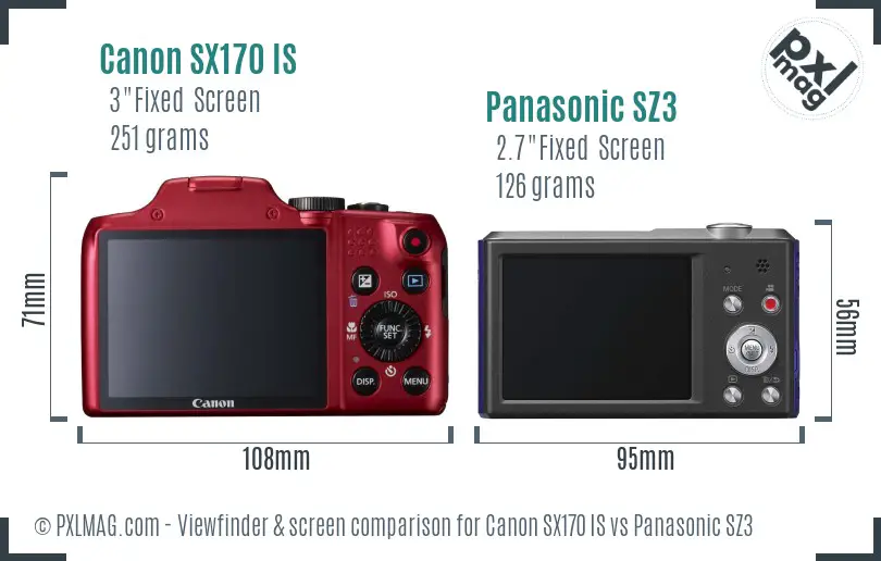 Canon SX170 IS vs Panasonic SZ3 Screen and Viewfinder comparison