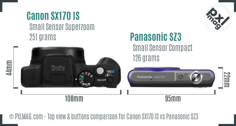 Canon SX170 IS vs Panasonic SZ3 top view buttons comparison