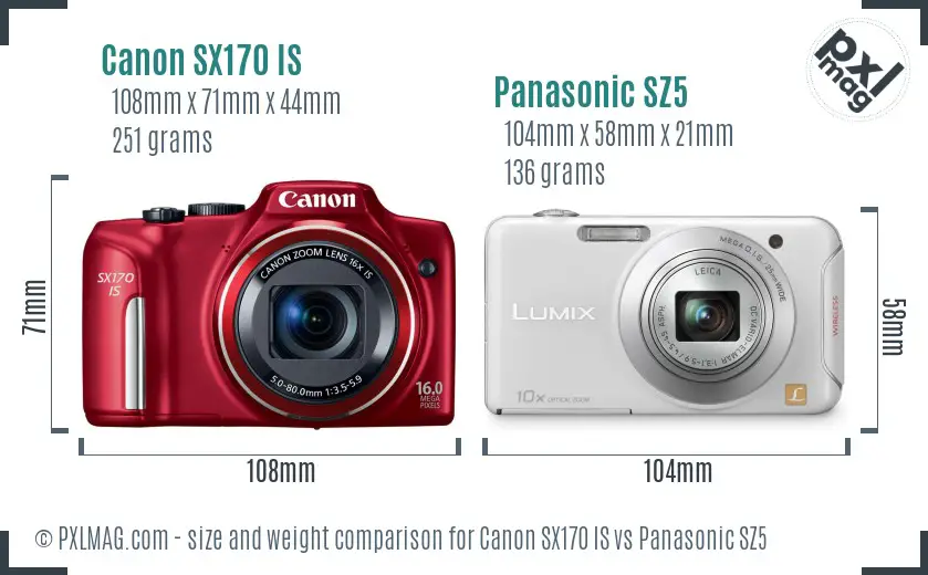 Canon SX170 IS vs Panasonic SZ5 size comparison