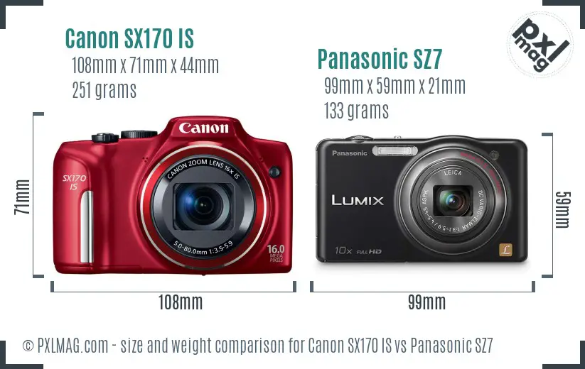 Canon SX170 IS vs Panasonic SZ7 size comparison