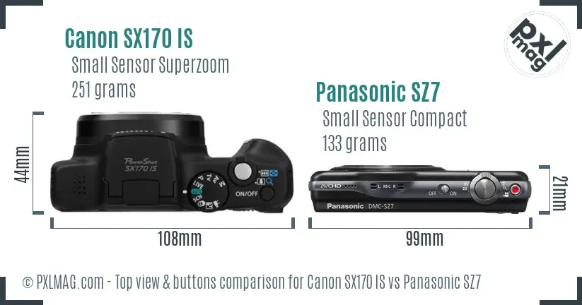 Canon SX170 IS vs Panasonic SZ7 top view buttons comparison