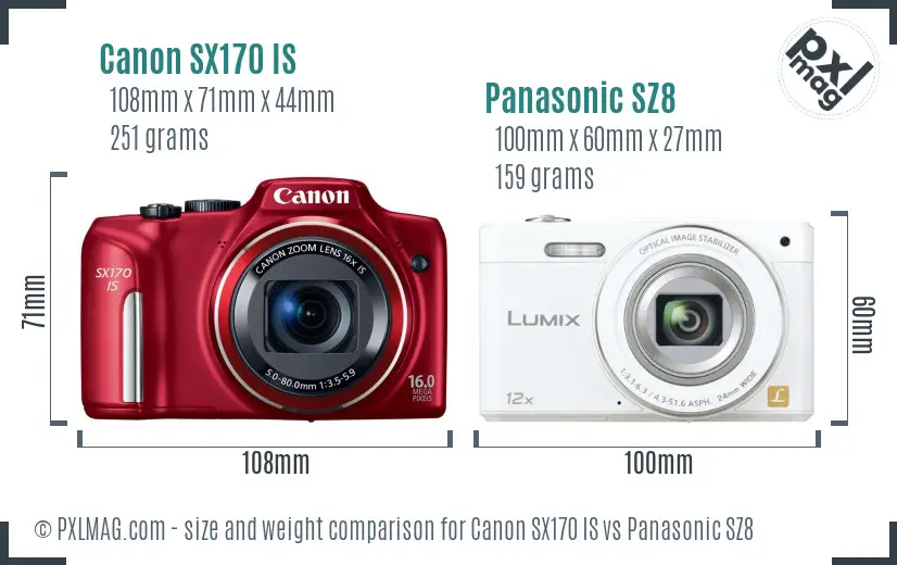 Canon SX170 IS vs Panasonic SZ8 size comparison
