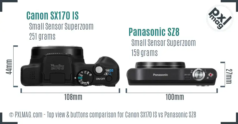Canon SX170 IS vs Panasonic SZ8 top view buttons comparison