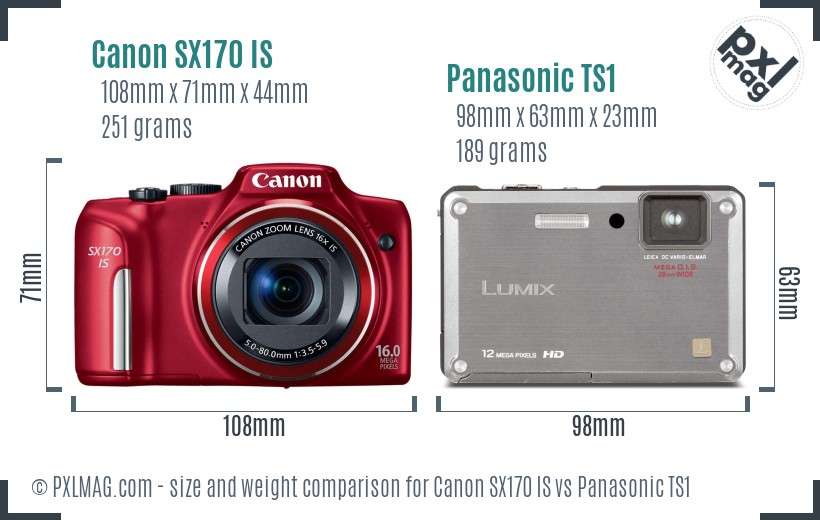 Canon SX170 IS vs Panasonic TS1 size comparison