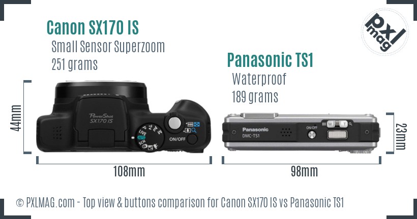 Canon SX170 IS vs Panasonic TS1 top view buttons comparison
