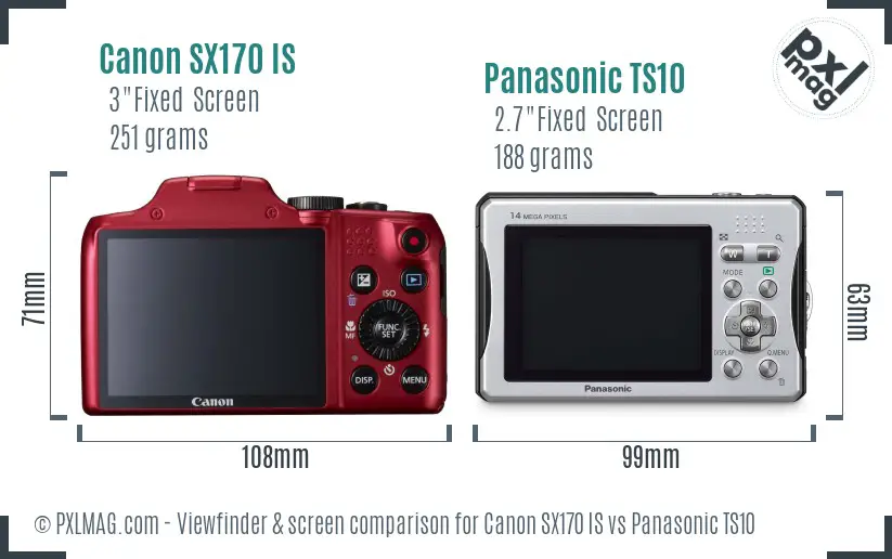 Canon SX170 IS vs Panasonic TS10 Screen and Viewfinder comparison