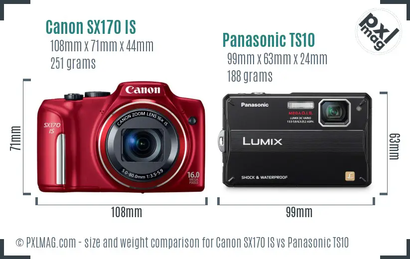 Canon SX170 IS vs Panasonic TS10 size comparison