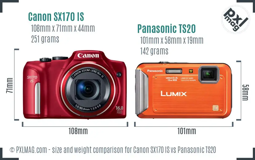 Canon SX170 IS vs Panasonic TS20 size comparison Canon SX170 IS vs Panasonic TS20 size comparison