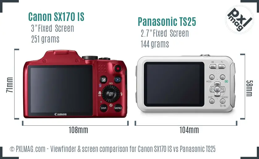 Canon SX170 IS vs Panasonic TS25 Screen and Viewfinder comparison
