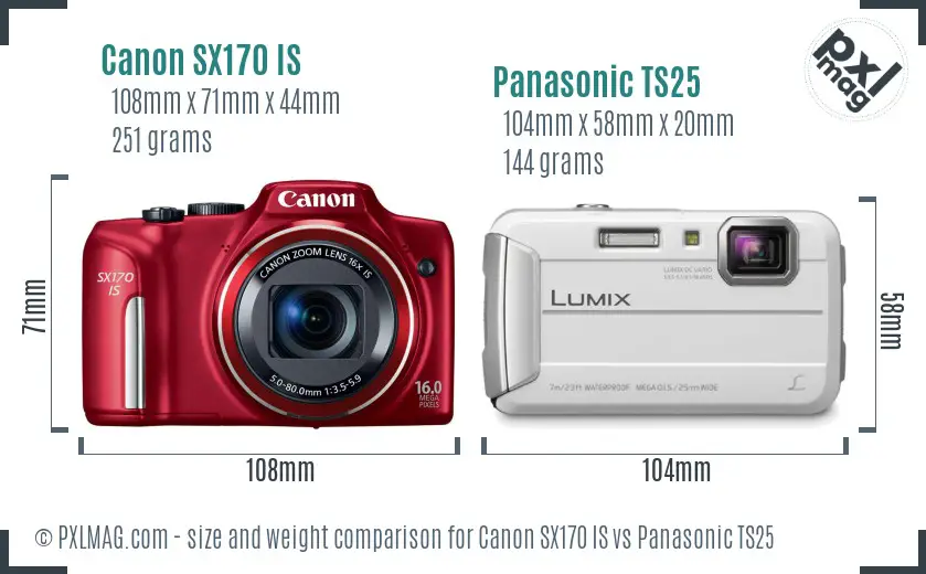 Canon SX170 IS vs Panasonic TS25 size comparison