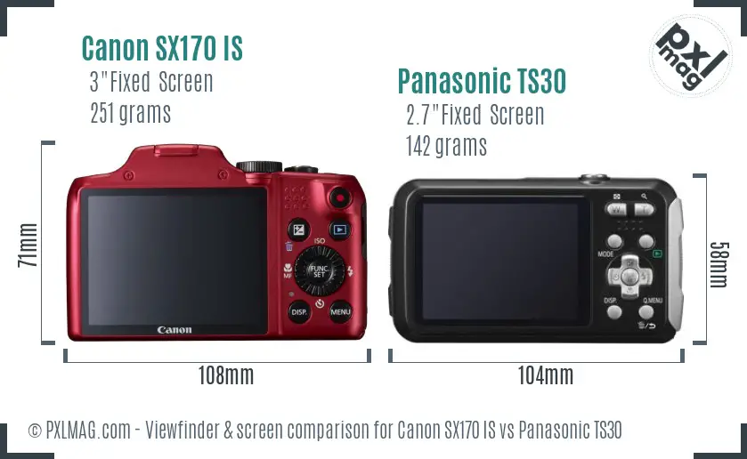 Canon SX170 IS vs Panasonic TS30 Screen and Viewfinder comparison