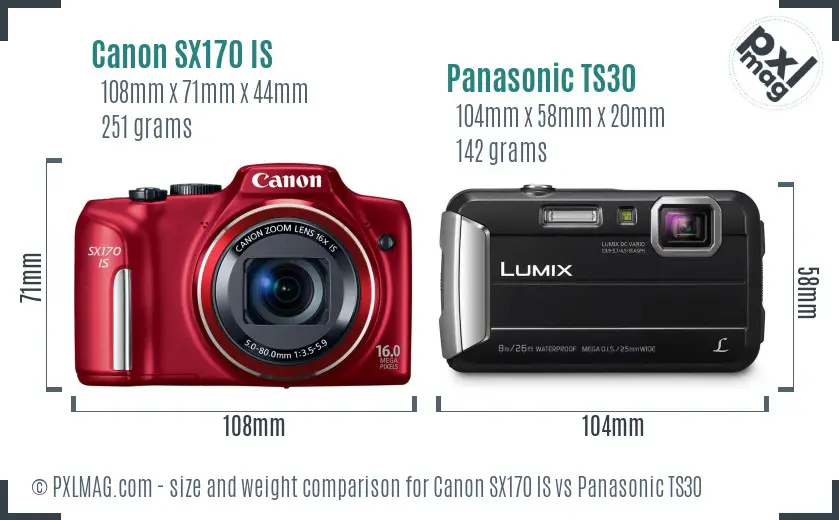 Canon SX170 IS vs Panasonic TS30 size comparison