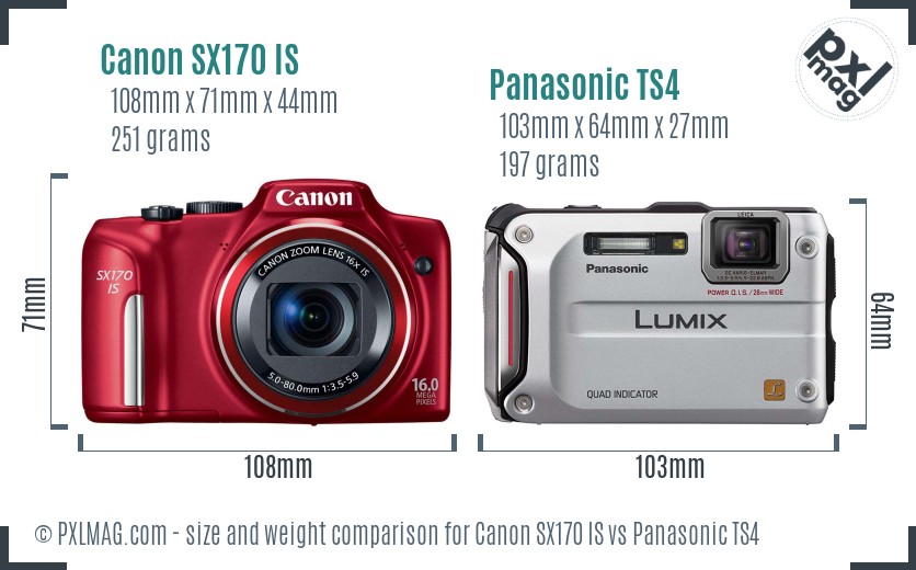 Canon SX170 IS vs Panasonic TS4 size comparison