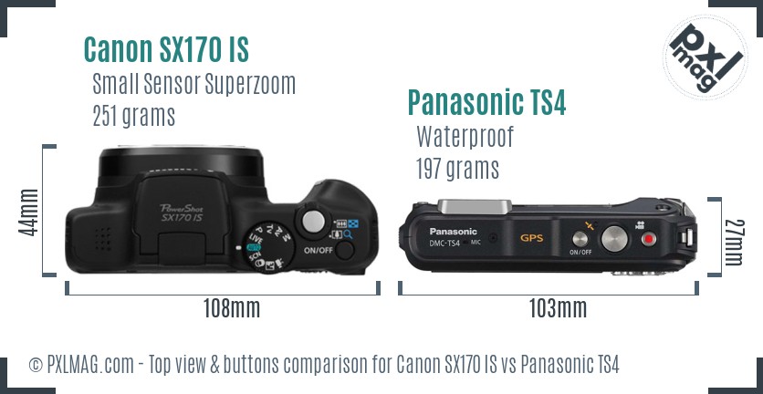 Canon SX170 IS vs Panasonic TS4 top view buttons comparison